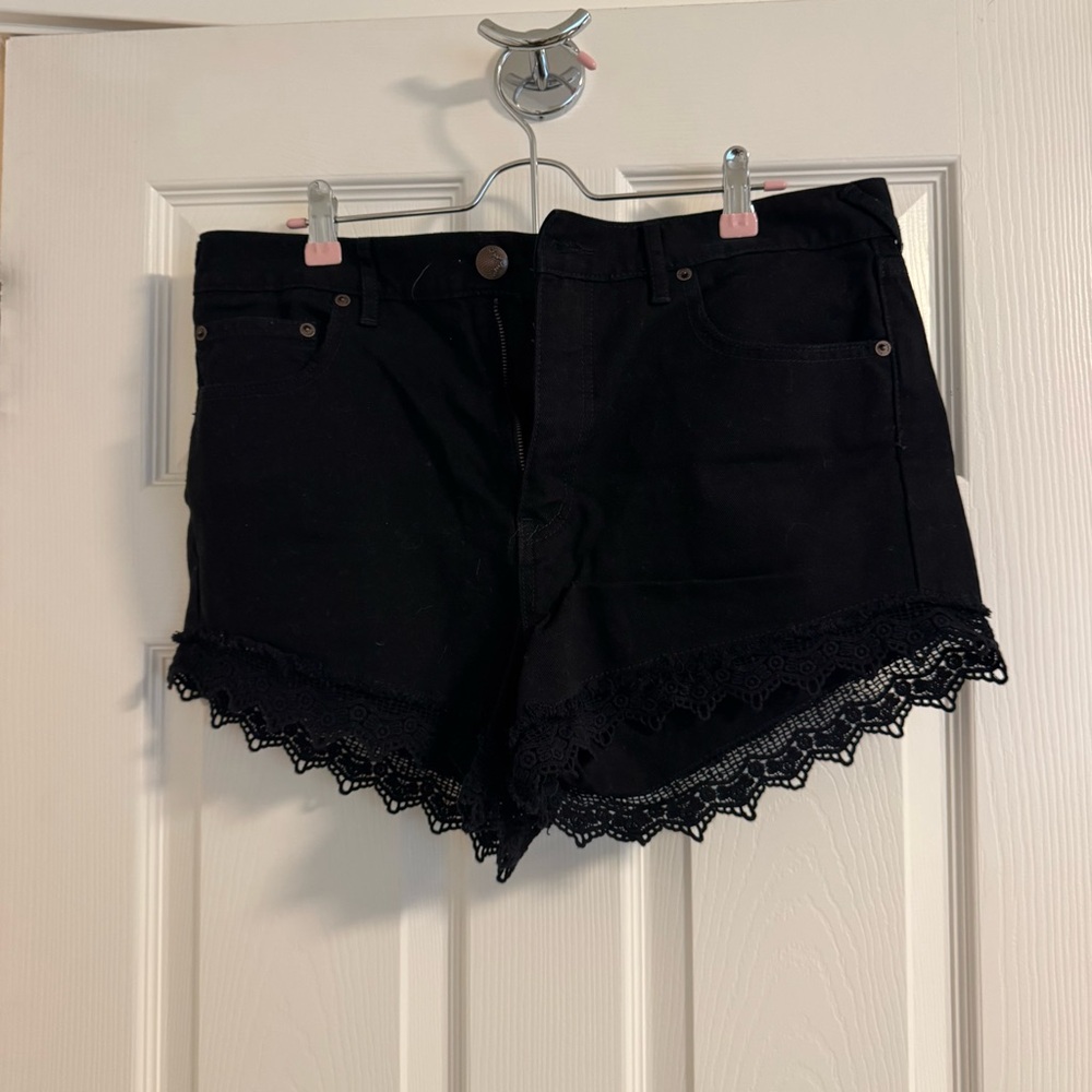 Free People Black Jean Shorts with Lace Trim